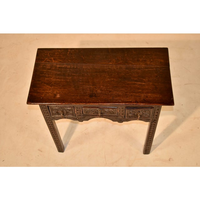 18th Century English Hand-Carved Oak Lowboy For Sale - Image 9 of 12