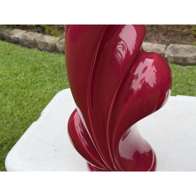 Ceramic Vintage 1980s Postmodern Cranberry Red Sculptural Wave Ceramic Table Lamps - A Pair For Sale - Image 7 of 10