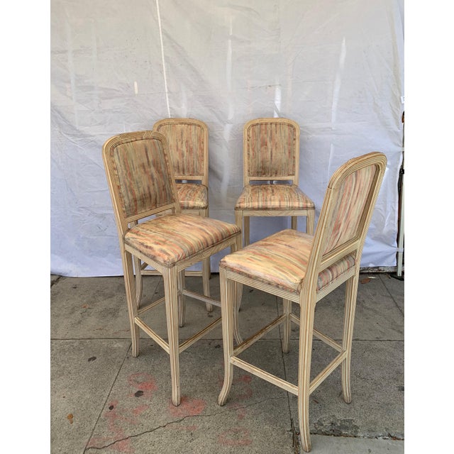 1960s Vintage White Washed Country Style Bar Stools- Set ...