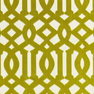 Schumacher Imperial Trellis Velvet Fabric in Chartreuse For Sale