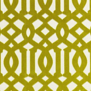 Schumacher Imperial Trellis Velvet Fabric in Chartreuse For Sale