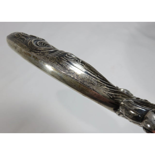 Fancy Antique Art Nouveau Sterling Silver Vanity Hand Mirror For Sale - Image 10 of 13