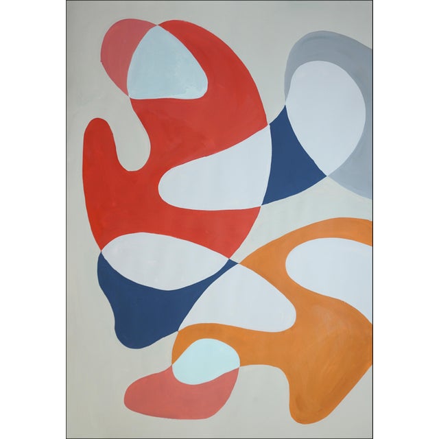 Mid-Century Modern 2026, Mid Century Modern Style, Contemporary Painting of Primary Tones and Curves, Triptych, Acrylic Paint on Watercolor Paper For Sale - Image 3 of 11