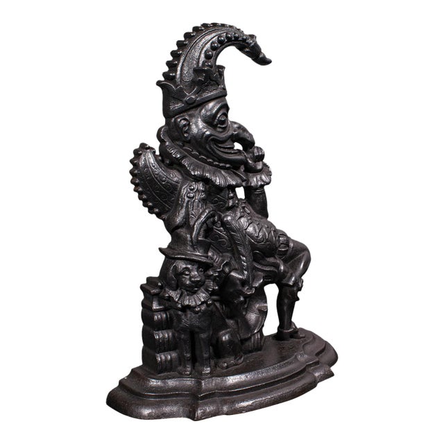 Antique Mr Punch Doorstop, English, Cast Iron, Figural Door Keeper, Victorian For Sale