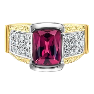 Vintage Radiant Cut 4.50 Carat Red Rubellite Tourmaline and Diamond Ring in Plat, Size 8.25