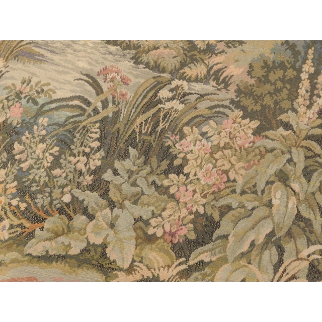 French Country Vintage Machine Made Wall Hanging Tapestry. 5'4"x 6'6" For Sale - Image 3 of 14