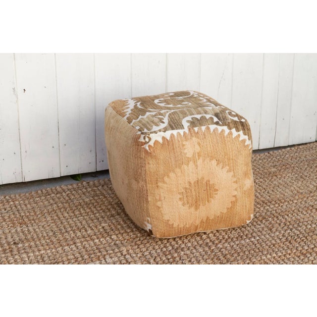 Asian Antique Shan Antique Suzani Cube Ottoman For Sale - Image 3 of 7