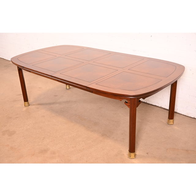 Henredon Mid-Century Modern Hollywood Regency Chinoiserie Walnut and Burl Wood Extension Dining Table | Newly Refinished For Sale - Image 13 of 13