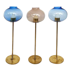 1970s Hans-Agne Jakobsson Brass and Glass Candlesticks for Ab Sweden - Set of 3