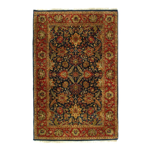 2020s Navy Blue Fine Hand Knotted Agra Rug For Sale