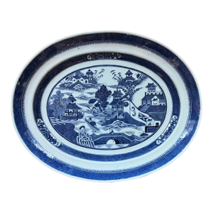 Large Antique 19th Century Blue and White Chinese Export Nanking Canton Porcelain Turkey Platter