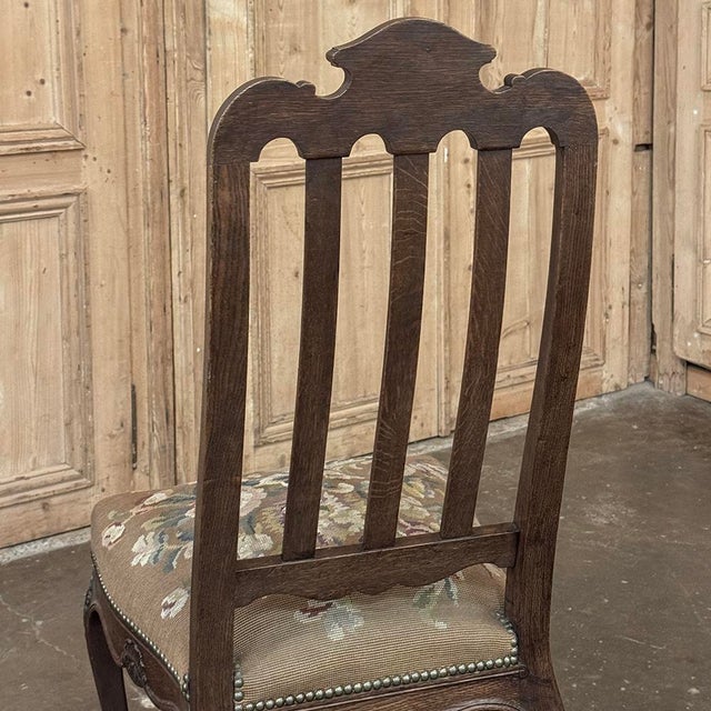 Set of 6 Antique Country French Liègeois Hand Carved Oak Dining Chairs With Needlepoint Tapestry For Sale - Image 15 of 17