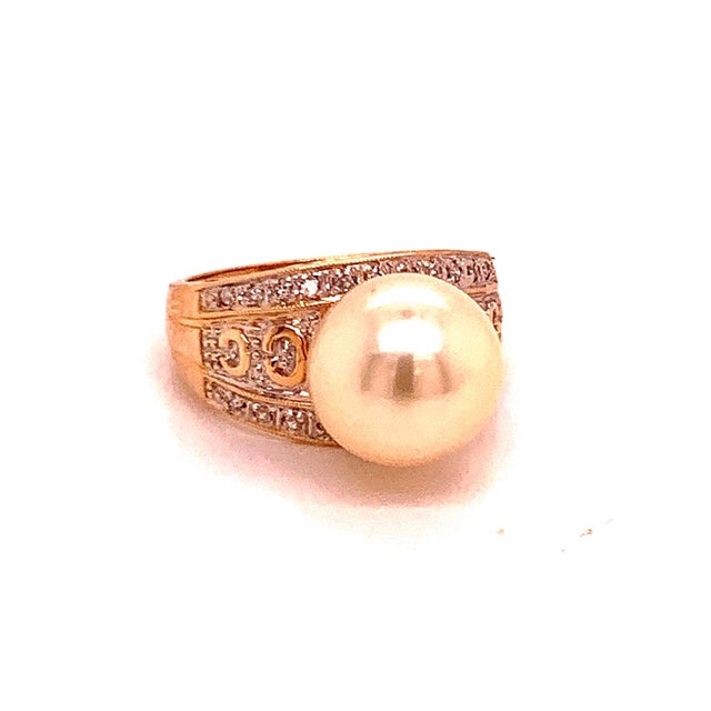 Natural South Sea Pearl Diamond Ring 7 14k Yellow Gold 0.14 CTs Certified For Sale - Image 4 of 15