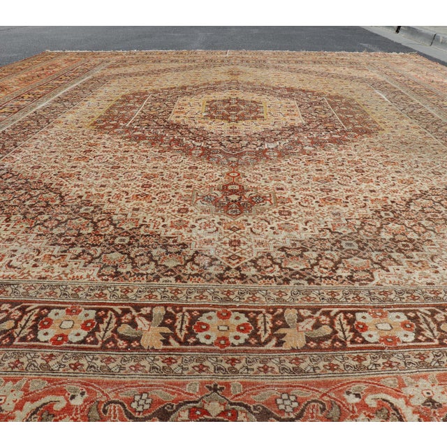 Antique Haji Jalili Tabriz Rug With Ivory Field and Fine Medallion Design 12'8 X 17'7 For Sale - Image 11 of 16