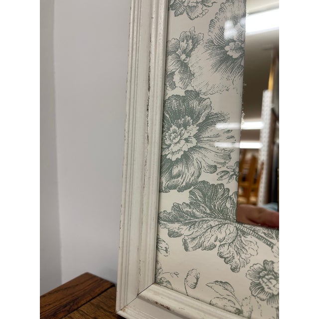 Vintage Floral Toile Mirror With Distressed White Wood Frame For Sale - Image 10 of 11