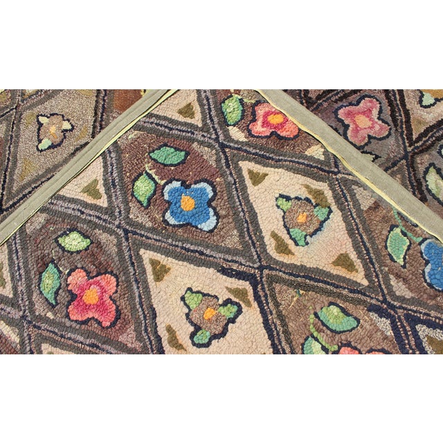 Antique American Hooked Rug With Diamond Patchwork Floral Design 4'10"x8'6" For Sale - Image 10 of 10