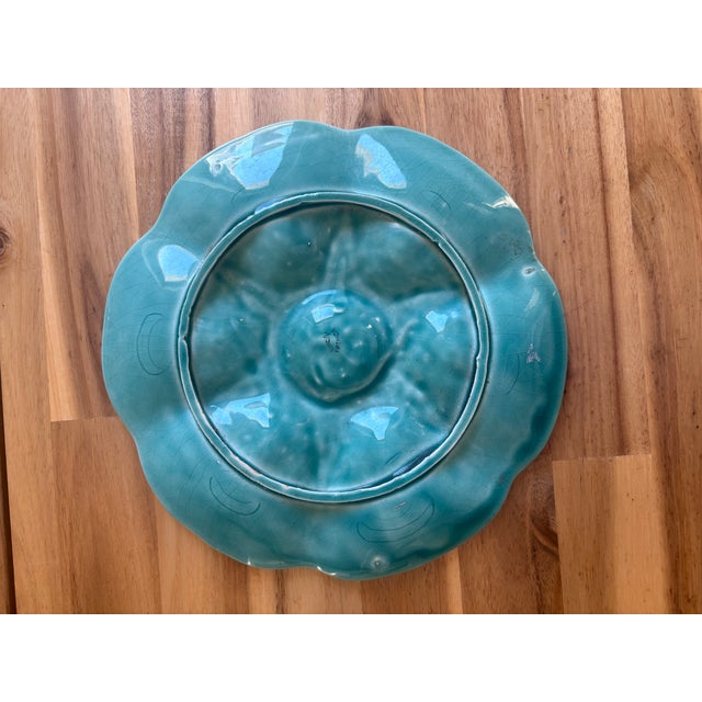 French Gien Faience Turquoise Oyster Plate, Mid 20th Century For Sale In Atlanta - Image 6 of 6