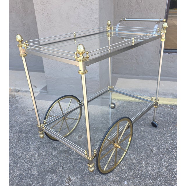 Vintage Traditional Brass and Chrome Bar Cart For Sale In San Antonio - Image 6 of 14