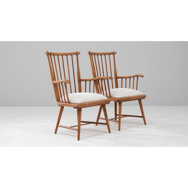 20th Century French Wooden Lounge Chairs With Upholstered Seats - A Pair For Sale - Image 9 of 18
