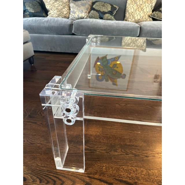Transitional Thick Polished Lucite Base Glass Top Square Coffee Table Merchandise Mart For Sale - Image 10 of 11