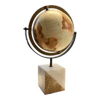 Vintage MCM Drexel Heritage Wood Marble Base Beige World Globe For Sale