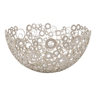 Modern Sculptural Openwork Centerpiece Bowl in Champagne Silver & Soft Pewter For Sale