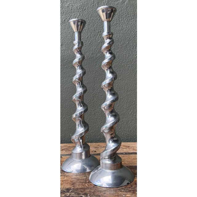 Vintage Spiral Aluminum Candle Holders - A Pair For Sale - Image 9 of 12