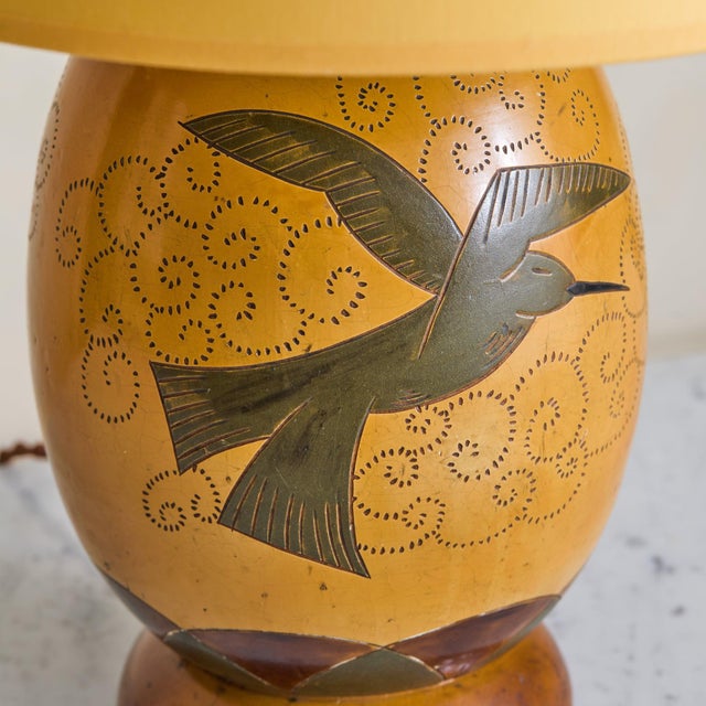1940s French Art Deco Bird Motif Inlaid Wood Table Lamp For Sale - Image 9 of 11