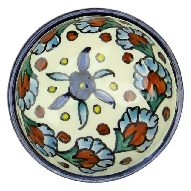 Blue Artisan-Painted Morrocan Style Folk Art Pottery Bowls, S/5 For Sale - Image 8 of 9