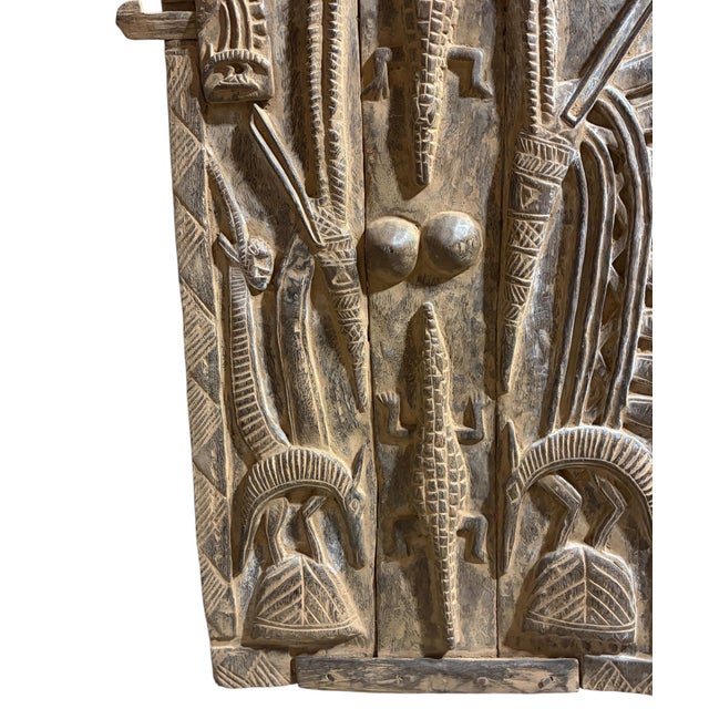 1980s Vintage Dogon Granary Door With Chiwaras /Crocodiles Mali African 49.5" H For Sale - Image 5 of 11