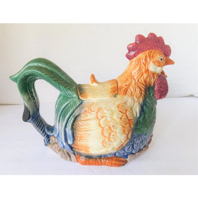 Ceramic Vintage Colorful Ceramic Rooster Teapot For Sale - Image 7 of 11