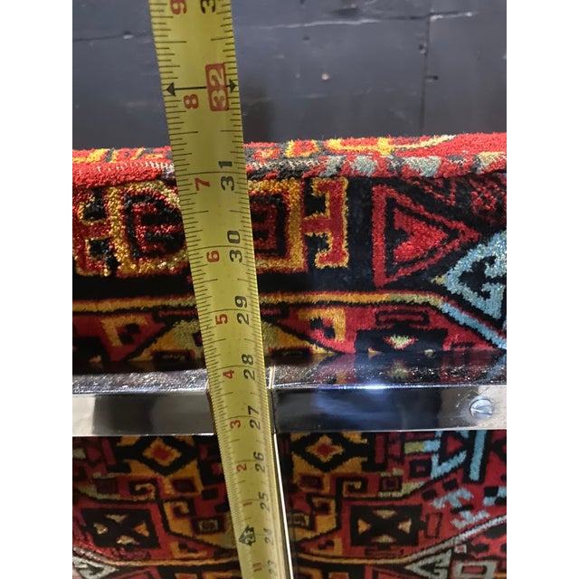 Red 1970s Set of 4 Architectural Chrome Chairs Upholstered in Teimani Fabric For Sale - Image 8 of 10