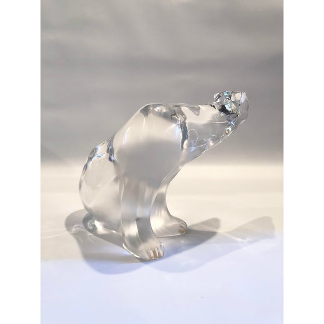Vintage French Lalique crystal glass table top polar bear sculpture. Excellent condition. The bottom retains some vintage...
