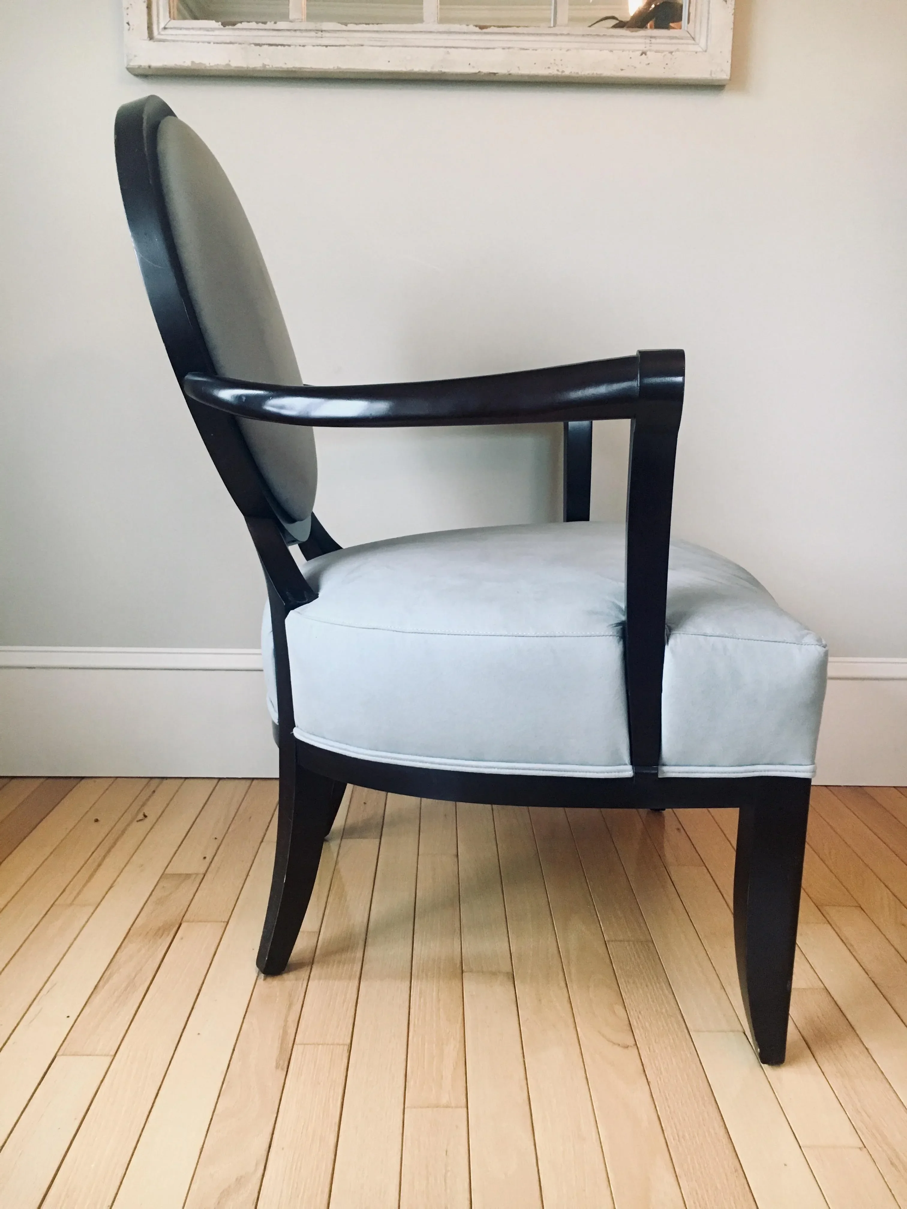 Barbara Barry for Baker X-Frame Oval Back Suede Armchair | Chairish