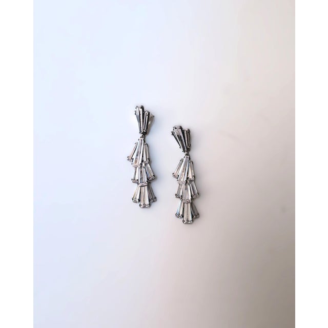 Transparent Diamond-Esque Crystal Dangle Earrings Art Deco Style, Pair For Sale - Image 8 of 11