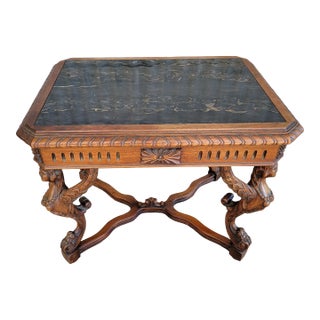 Antique Figural Carved Marble Top Side Table C. 1930's For Sale