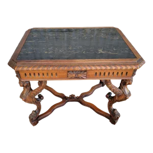 Figural Carved Marble Top Side Table C. 1930's