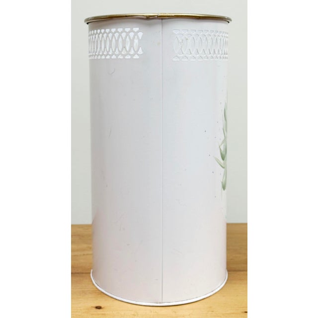 Vintage Hand-Painted Tole Floral Pierced Metal Waste Bin For Sale In Kansas City - Image 6 of 8