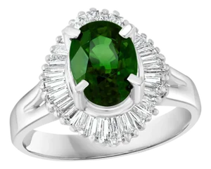 1.8 Carat Oval Tsavorite and 1.0 Carat Diamond Ring in Platinum Estate Size 6