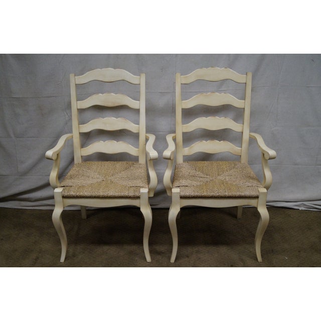 French Country Painted Ladder Back Rush Seat Dining Chairs Set of 6