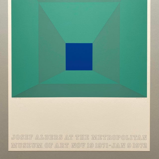 Josef Albers Vintage 1971 Limited Edition Hand Signed " P-Blue " Framed Mid Century Modernist Exhibition Silkscreen Print For Sale - Image 17 of 18
