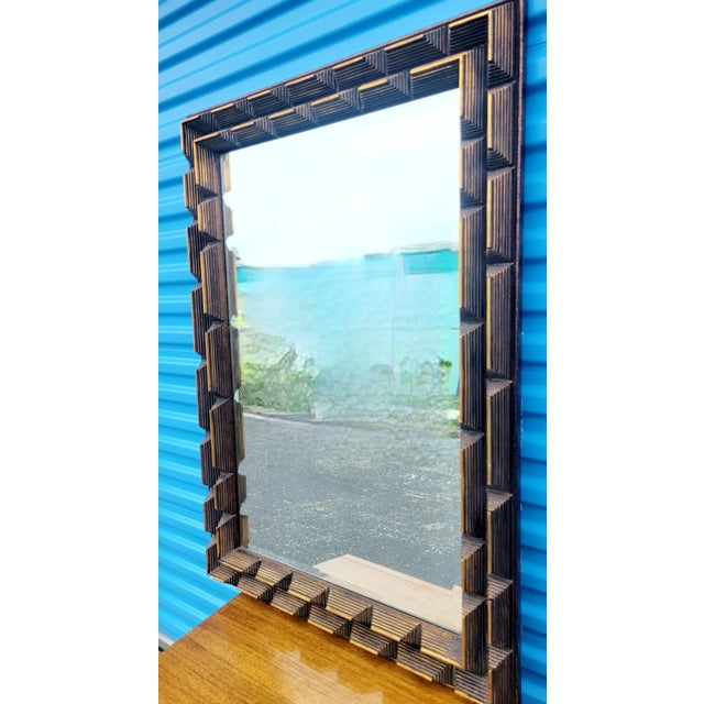 Modern Vintage Antique Gold Double Layered Modern Rectangular Block Frame Wall Mirror For Sale - Image 3 of 10