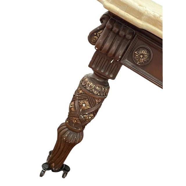 Traditional Early 20th Century Neoclassical Revival Carved Wood & Marble-Top Library Table on Casters For Sale - Image 3 of 18