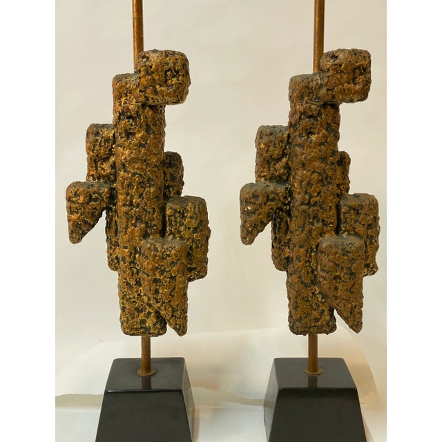 1960s Brutalist Abstract Gilded Table Lamps, a Pair For Sale - Image 5 of 12