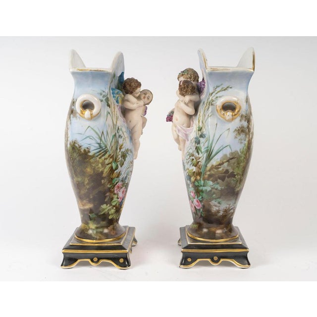 Napoleon III Paris Porcelain Vases, 19th Century, Set of 2 For Sale - Image 5 of 10