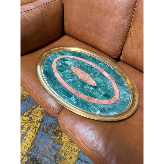Italian Mid-Century Brass and Stone Inlay Oval Tray, 1970s For Sale In Los Angeles - Image 6 of 6