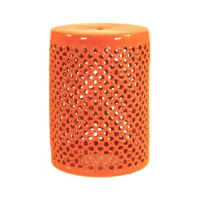 Lanie Grey Glaze Lattice Garden Stool For Sale - Image 9 of 10