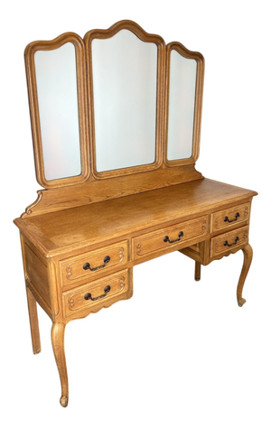 Vintage French Louis Style Oak Dressing Table with Mirror