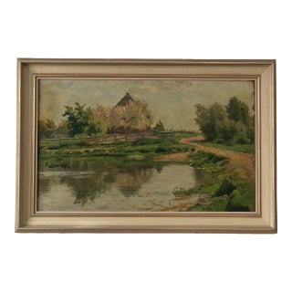 Antique Original Landscape Oil Painting: Countryside Cottage Art For Sale