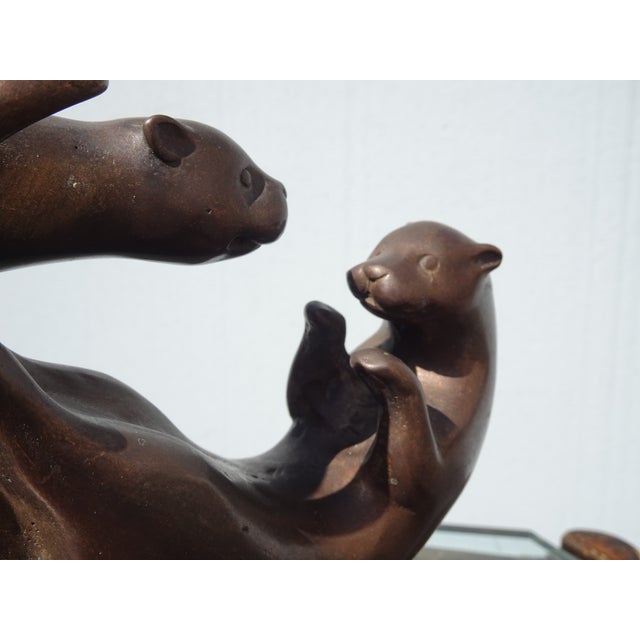 Vintage Bronze Balancing Swimming Otters Statue ~ Sculpture For Sale - Image 11 of 15